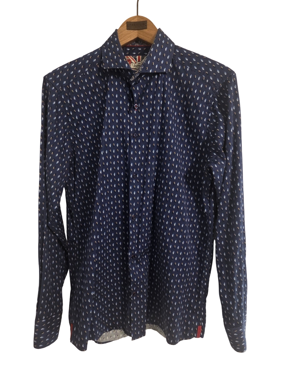 London 7 Downie St. Men's Navy Patterned Long-Sleeve Button-Down Shirt Size 4